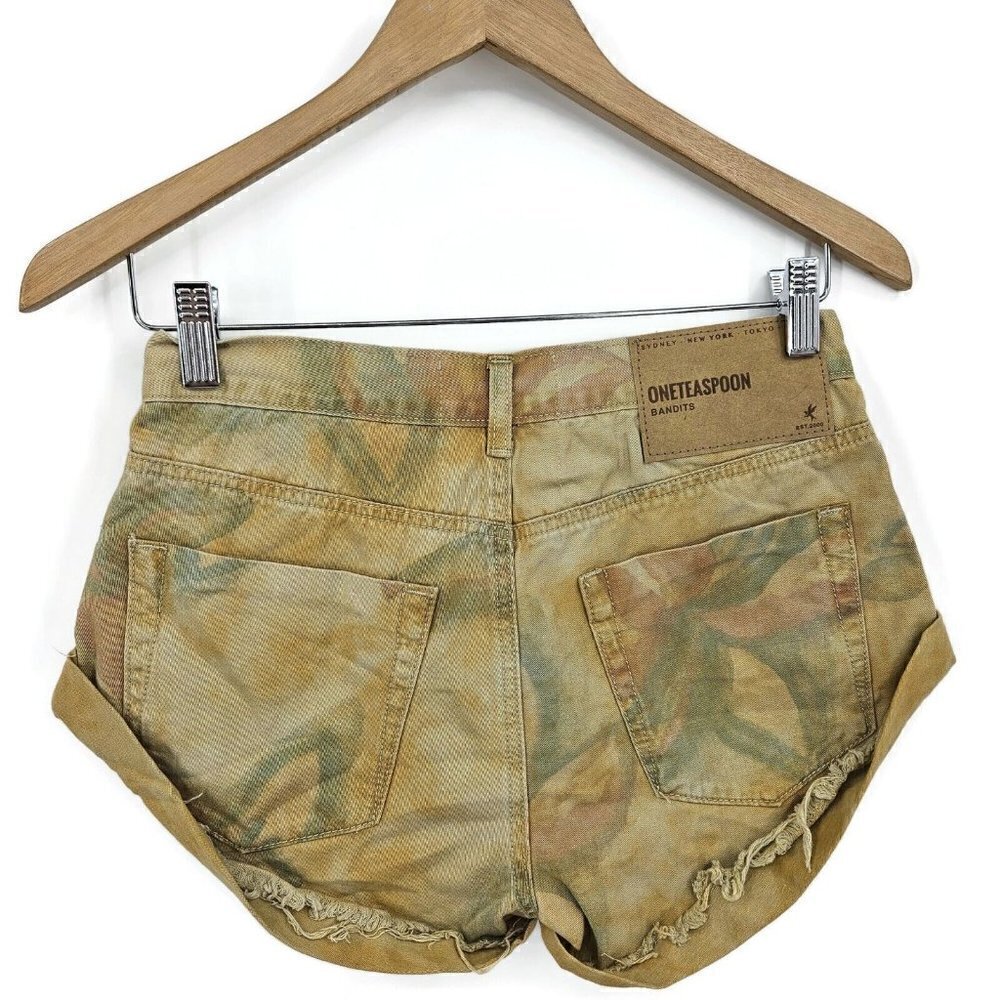 New One Teaspoon Tropical Bandits Shorts Womens 23 Mid Waist Denim Yellow - Picture 4 of 6